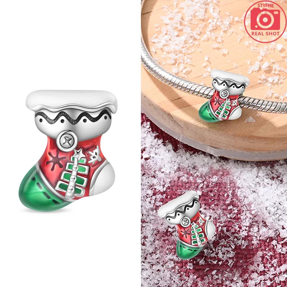 Original Charms 925 Silver Red Santa Claus White Snowman Snowflakes Gift Boots Beads Fit Bracelet Jewelry Women Diy