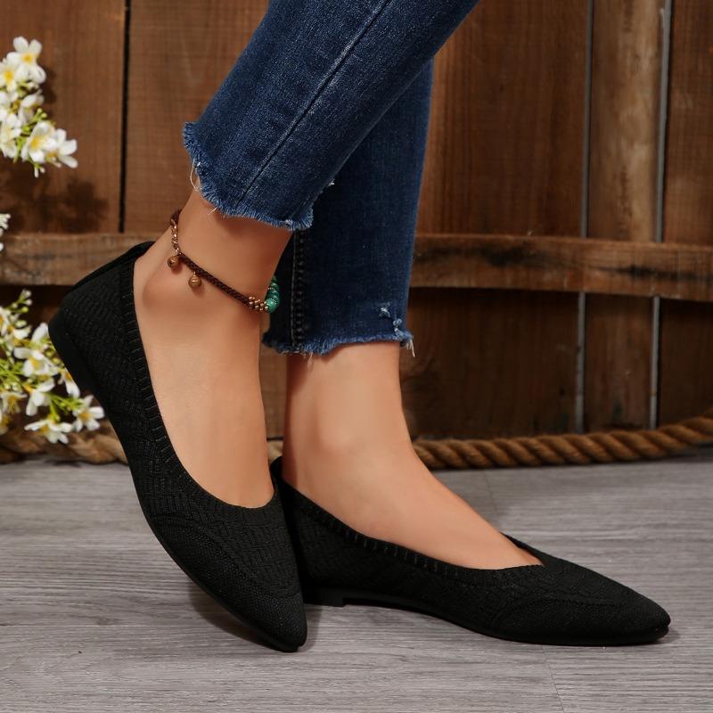 New Knitted Breathable Shallow Flat Single Shoes Women's Fly Weave Solid Work Shoes Boat Shoes