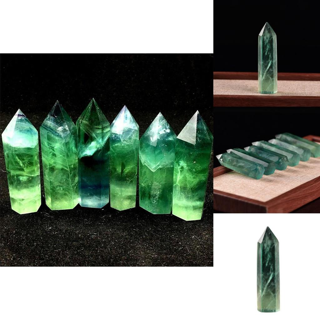 Unique Natural Green Fluorite Quartz Crystal Healing Wand With Stylish Hexagonal Design