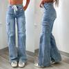 Crew Jeans Women's Casual Lace-Up Multi-Pocket Functional Work Pant