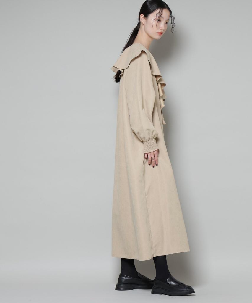 Nano Universe Peach Flared Dress with Detachable Ruffle Size F Women's Collar, Beige, 040, 673-5219329
