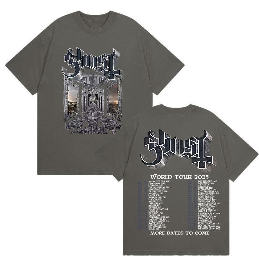 Band Ghost Skeletour World Tour 2025 Album Print T Shirt Men Hip Hop Oversized Hot Sale T-shirt Fashion High Quality Cotton Tees
