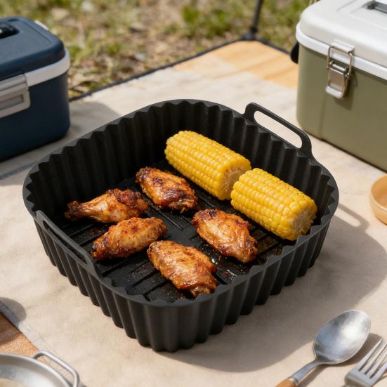 Silicone Air Fryer Basket Non-Stick BPA-Free Baking Pan with Handles Dishwasher Oven Safe Even Heat Distribution Air Fryer Accessory