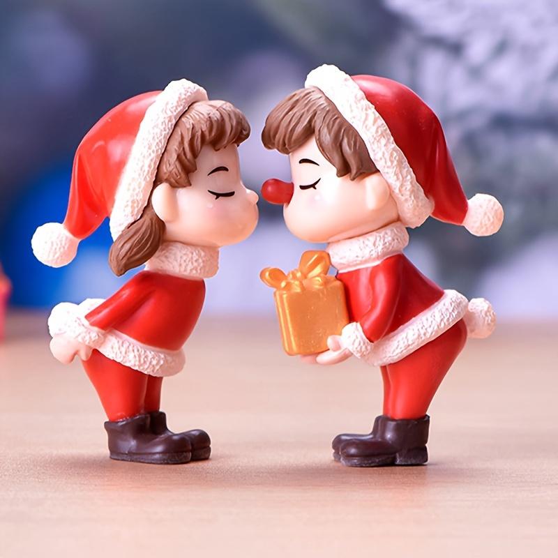 1Set Mini Christmas Couple Figurine Doll Garden Decor Ornament Toy Miniature Landscape Ornaments People Statue Resin Crafts