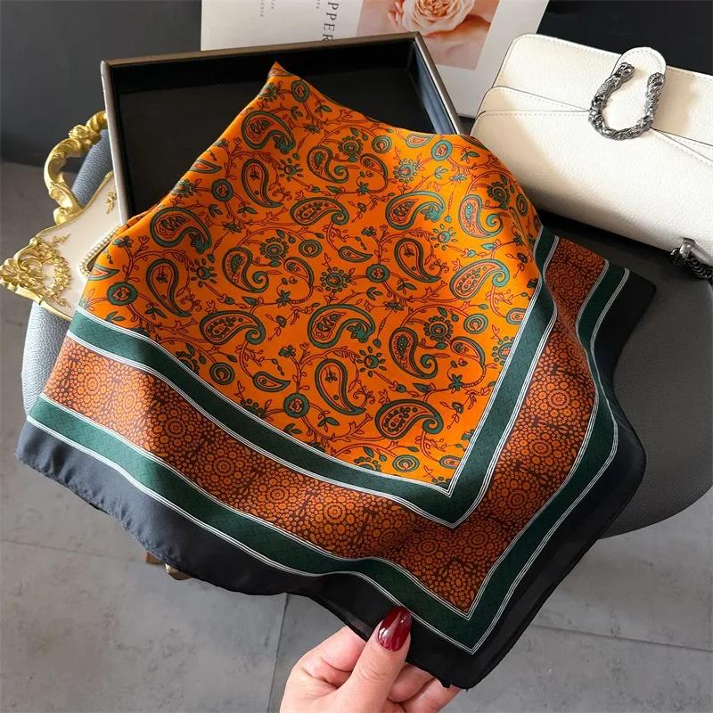 Square Scarf Women Silk Feeling Hairbands Neckerchief Bandana Scarves Lady Fashion Print Kerchief Bands Spring
