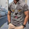 Men's Shirt Polo Casual Zip Short Sleeve Fashion Casual Zipper Summer Spring Regular Fit Lucky Cat 3D Print Shirt