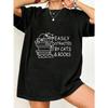 Oversized T-shirt Zwarte Kat En Boeken Grafische Print Makkelijk Afgeleid Door Katten En Boeken Ontwerp Voor Casual Kleding Lees- En Huisdierenliefhebbers
