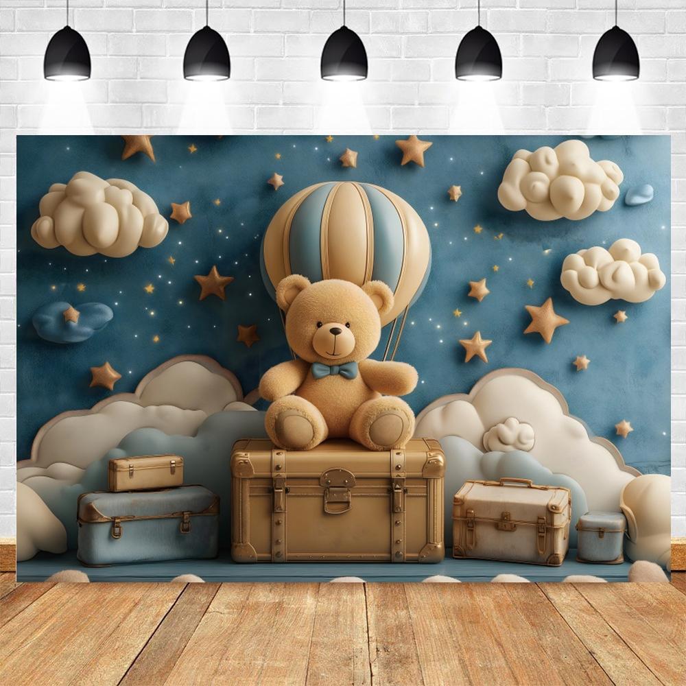 Teddy Bear Baby Birthday Party Decor Photography Backdrop Newborn Baby Shower Cake Smash Banner Photo Background Studio Props