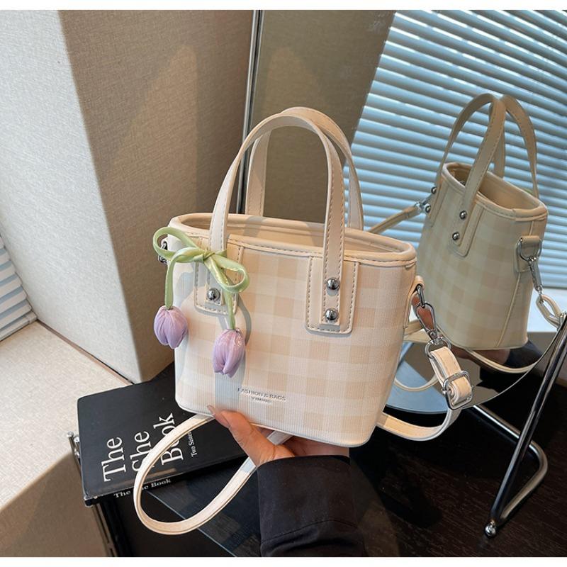 Popular Small Bag Women's Summer New Fashion Plaid Messenger Bag Portable Bucket Bag