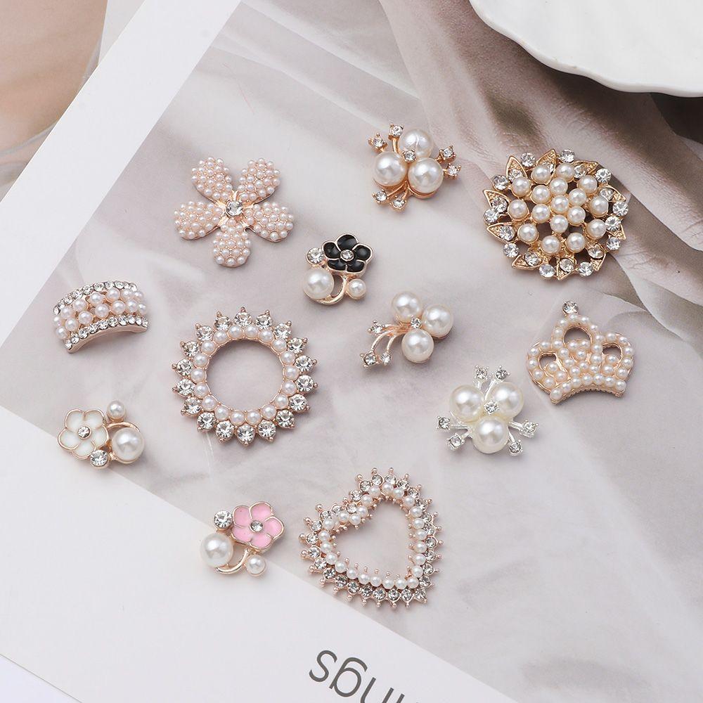 Apparel Sewing Crystal Flower-shaped Pearl Button Headwear Clip Rhinestone Buttons Pearl Hairpins