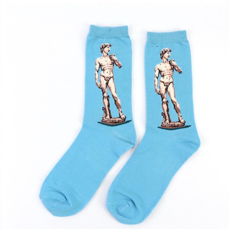 Sternennächtliche Nacht Baumwolle Lustige Malerei Socken Damen Herren Western Mona Lisa Kuss Ölgemälde Retro-klassische Serie Paarsocken