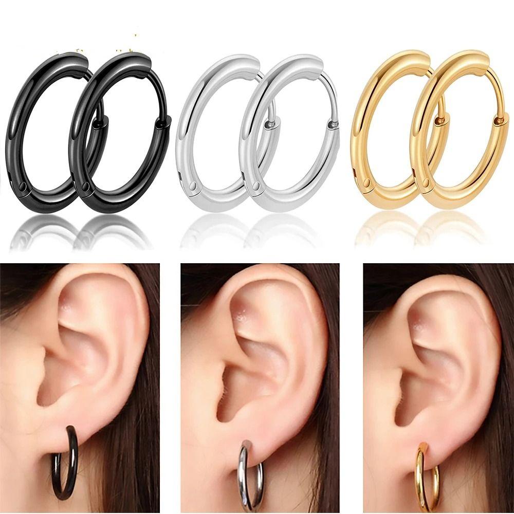 Circle Titanium Steel Hoop Earrings Sliver/Gold/Black Circular Earrings Man