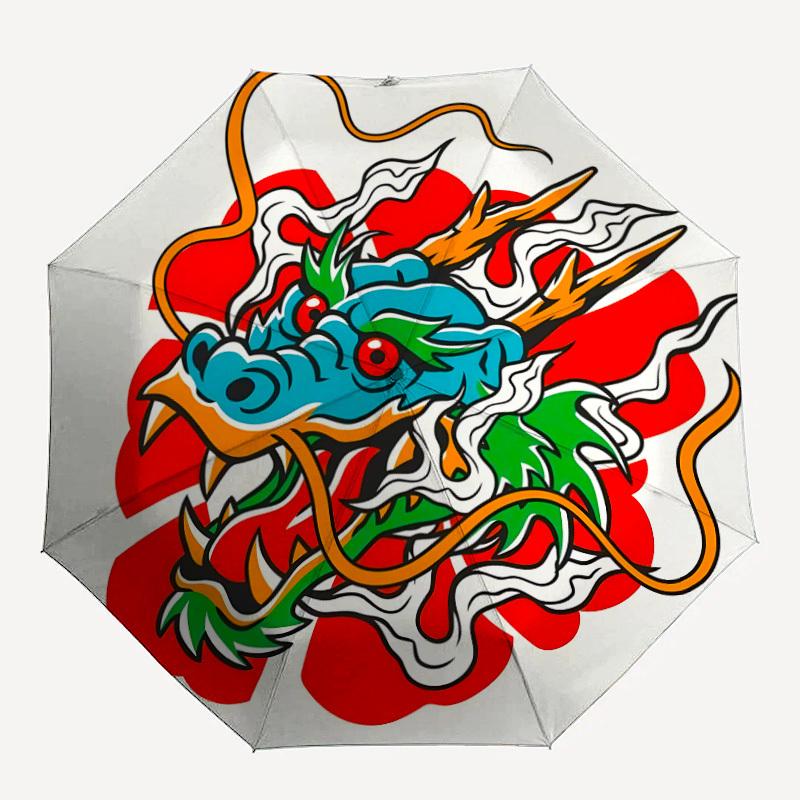 1pc Dragon Artwork Automatic Open/close Folding Umbrella, Compact Portable Travel Umbrella, Perfect Birthday/Christmas, Cute Umbrella, Durab