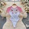 Lencería Porno, monos de tubo dulces, peleles de manga corta con cuello redondo para mujer, trajes de baño ajustados sexis Kawaii eróticos con entrepierna abierta 2024