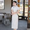 Blanc cassé style national nouveau chinois long cheongsam amélioré pour jeunes femmes haut de gamme rétro slim défilé été