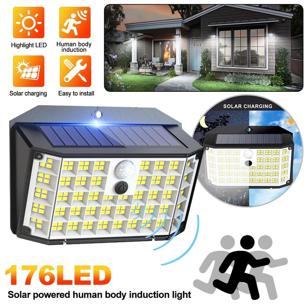 Solar Outdoor Lights 176 LED Solar Powered Motion Sensor Flood Lights IP65 Waterproof 3 Modes Wall Lamp For Outside Porch Yard