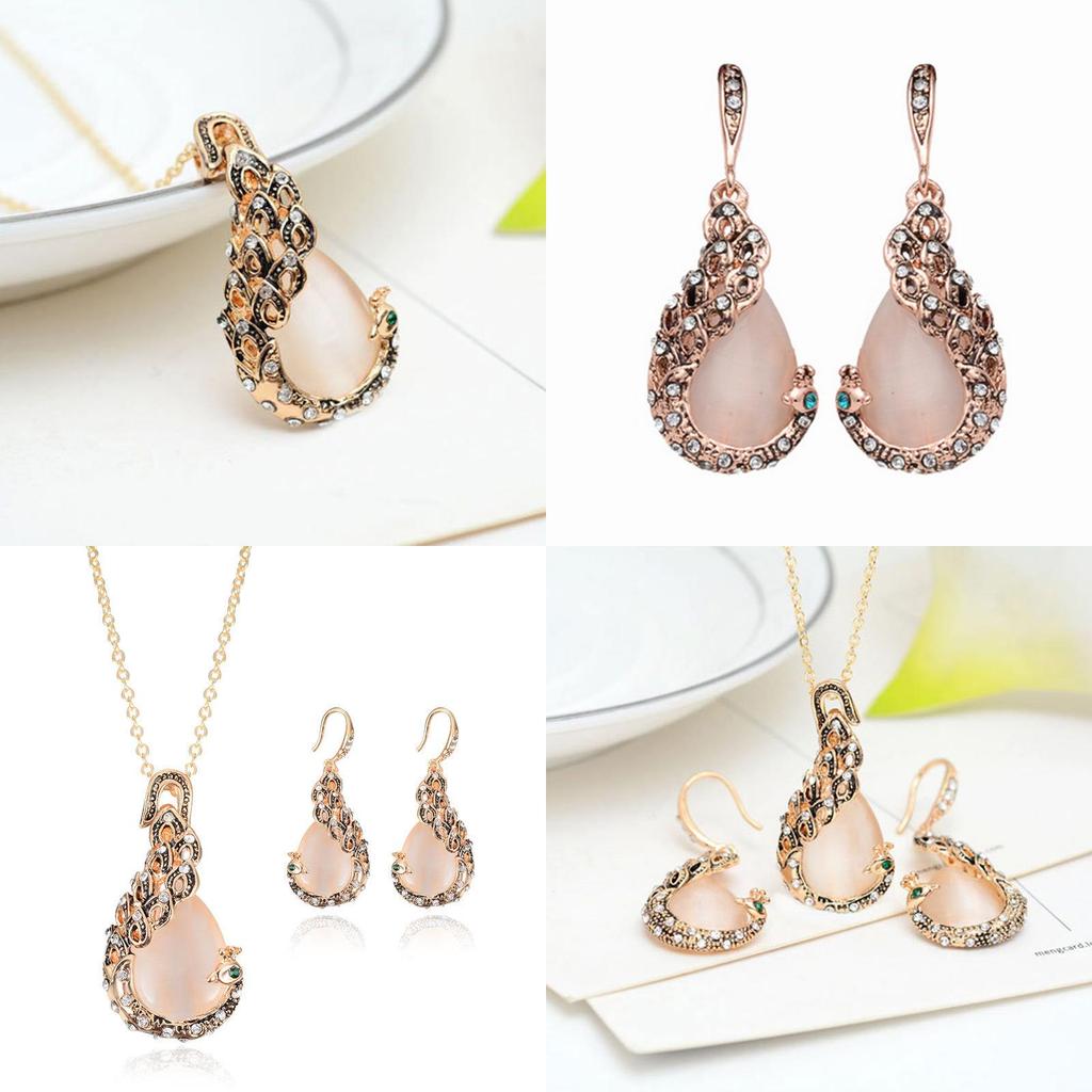 Luxury Peacock Style Women Crystal Jewelry Set Featuring Necklace And Earrings For Elegant Occasions