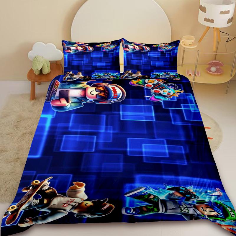 Kids Cartoon Roblox 3Pcs Duvet Cover Roblox Game Children'S Teenager Bedding Set Anime Skin Friendly Bedroom Decor