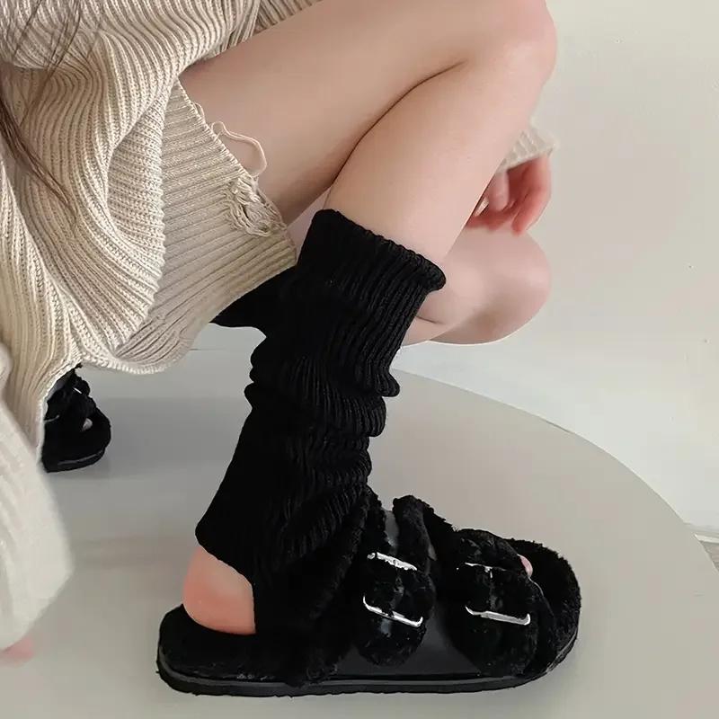 Y2k Winter Beinstulpen Flauschige Süße Accessoires Gothic Lolita Gestrickte Lange Socken Damen Beinstulpe Dame Stilvoll Dehnbar Stiefelüberzug