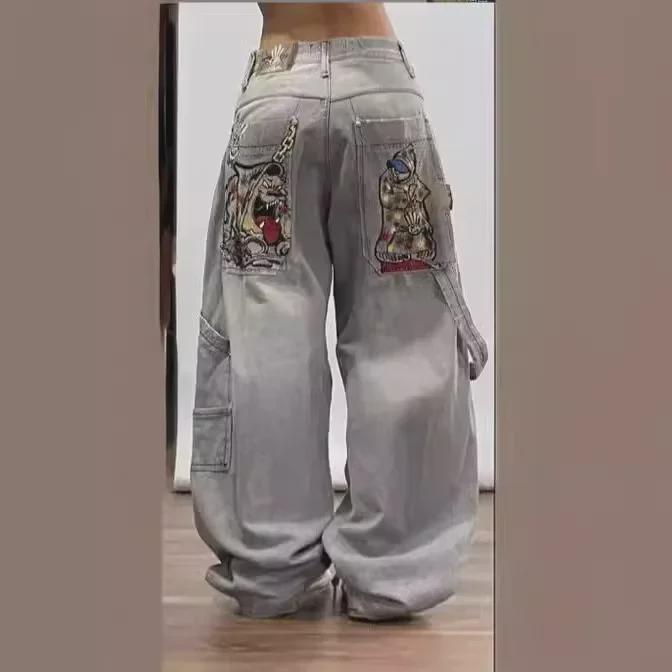 Four Seasons Women's Loose Skinny Jeans with Gradient Hip Hop Embroidery Casual