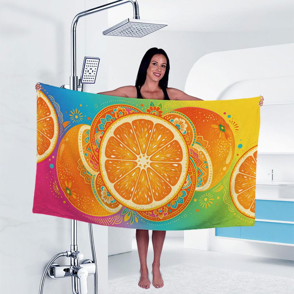orange Print Towel Sport Quick-Drying Super Absorbent Camping Towel Super Soft Lightweight Gym Swimming Yoga Beach Towel