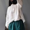 Frauen Kleidung Vintage Bluse Frühling Hemd drehen-unten Kragen Taste Volle Hülse Lose Freizeit Damen Tops