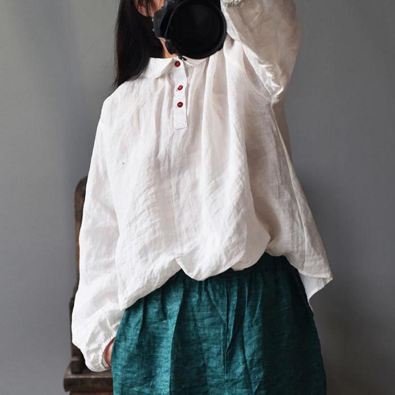 Johnature Frauen Kleidung Vintage Bluse Frühling Hemd drehen-unten Kragen Taste Volle Hülse Lose Freizeit Damen Tops