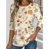 Ladies' Leaf Print Round Neck Long Sleeved T-shirt Fashionable Casual Top Pullover Clothing
