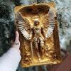 Golden Archangel Michael Intricate Aluminum Wall Art Angelic Warrior with Halo Sword Durable Metal Home Decor