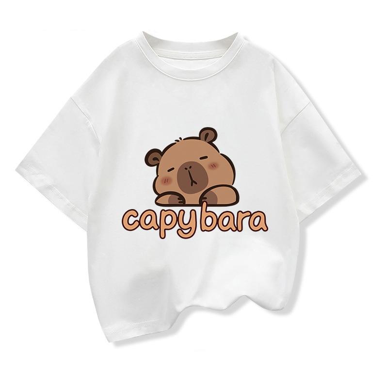 Capybara Print Cotton t shirt For Kids Boy 312Years Anime Cute Capibara Shortsleeved Tees Tops Tshirt y2k Girl Clothes