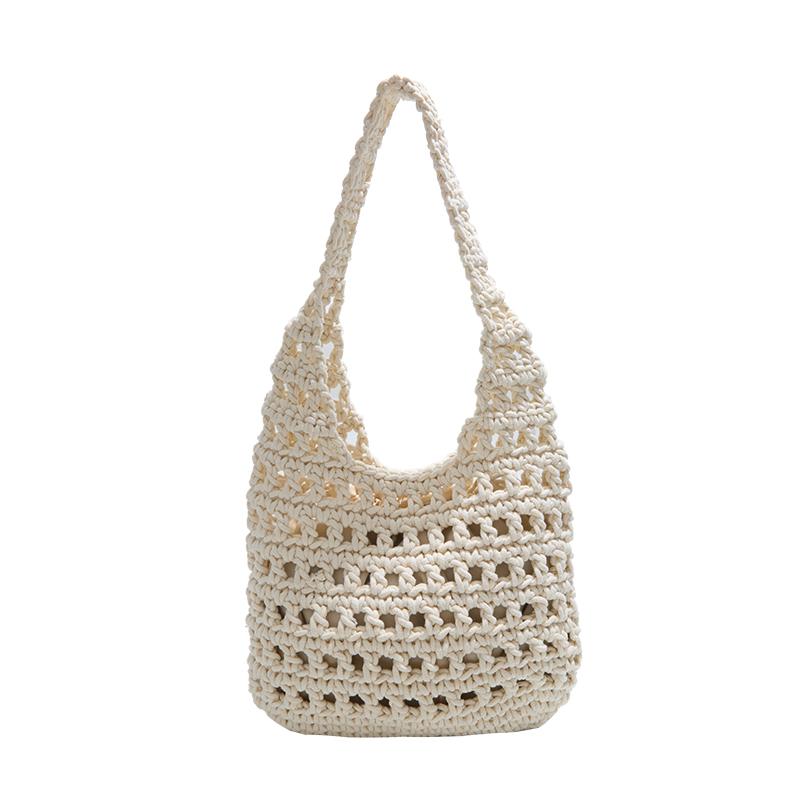 Garn Große Kapazität Schultertaschen Einfarbige Hohlstrick 2026 Hochwertige Taschen für Damen Sommer Strandurlaub Damen-Handtaschen