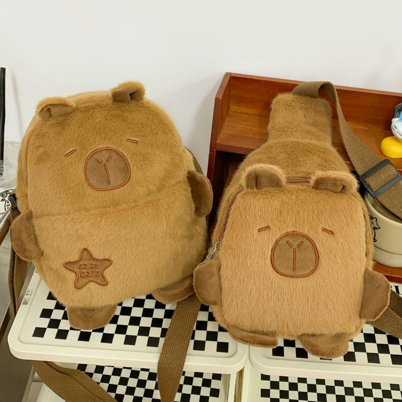 Kawaii Capybara Pluche Schoudertas Dagelijkse Alles-in-één Opbergzak Schattige Cartoon Zachte Borsttas Telefoon Tas Wintercadeaus voor Student