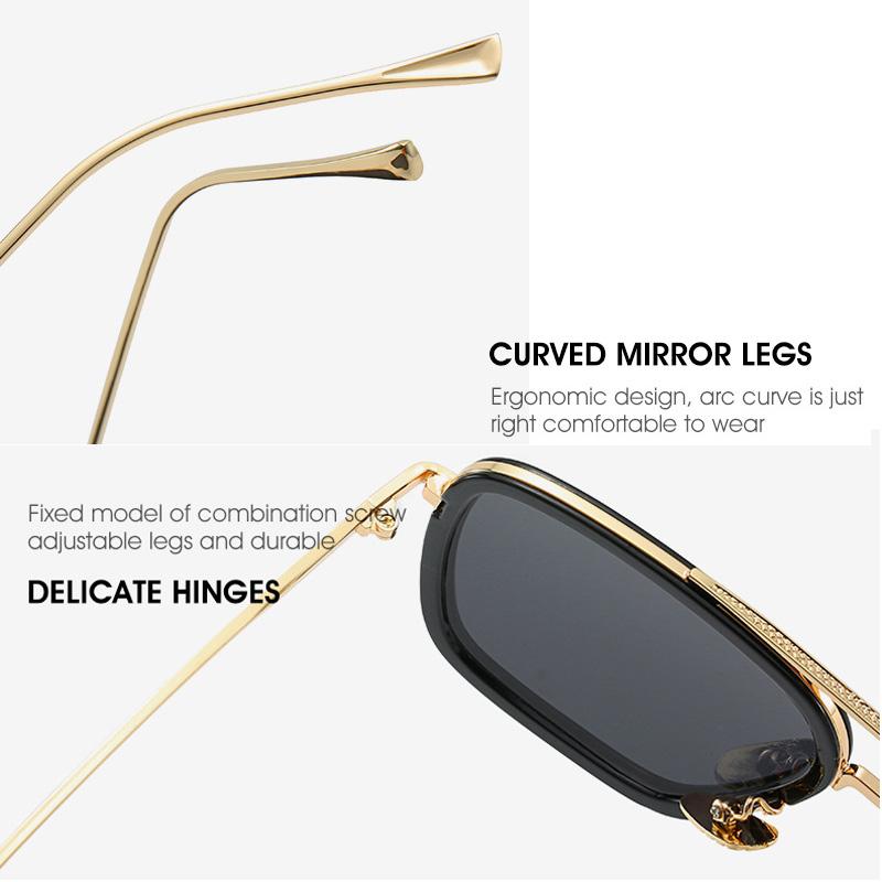 Square Men Edith Sunglasses Vintage Tony Stark Silver Metal Frame Blue Lens Glasses Fashion Women Steampunk Eyewear