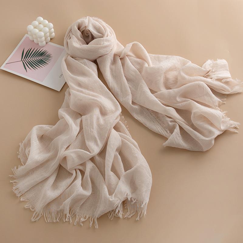 Pure Color Cotton-linen Scarf/cape, High-end Feel, Thin, Long, Versatile, Sun Protection, Casual, Simple Design with Slightly Frayed Edges.