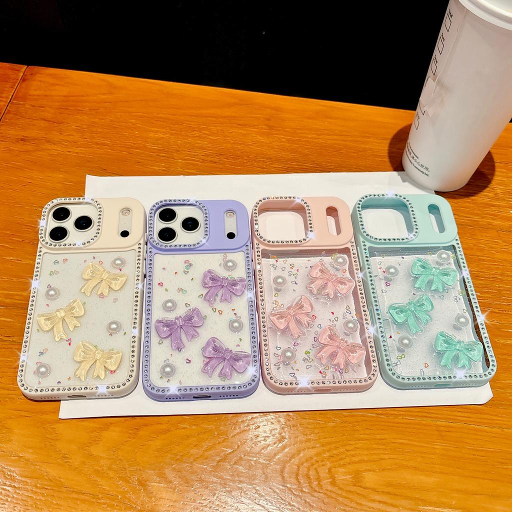For Apple 17air Mobile Phone Case Flash Diamond Glue for Apple 16promax Bow 15 Fashion New Soft Shell