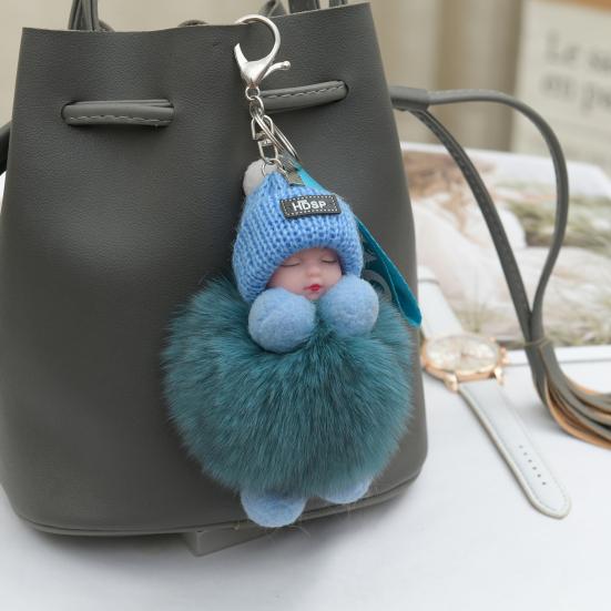 Puppen Schlüsselanhänger Flauschiges schlafendes Baby Mehrfarbige gestrickte Mütze Tragen Baby Schlüsselring für Frauen