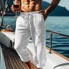 Cotton and Linen Nine Cropped Pants Beach Pants Pocket Drawstring Elastic Waist Solid Color Comfortable and Breathable Men’s Casual Pants