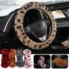 Luxe Leopard Winter Auto Stuurwielhoes Imitatiebont Konijnenhaar Zacht Pluche Versnellingspook Handremhoes Auto Interieur