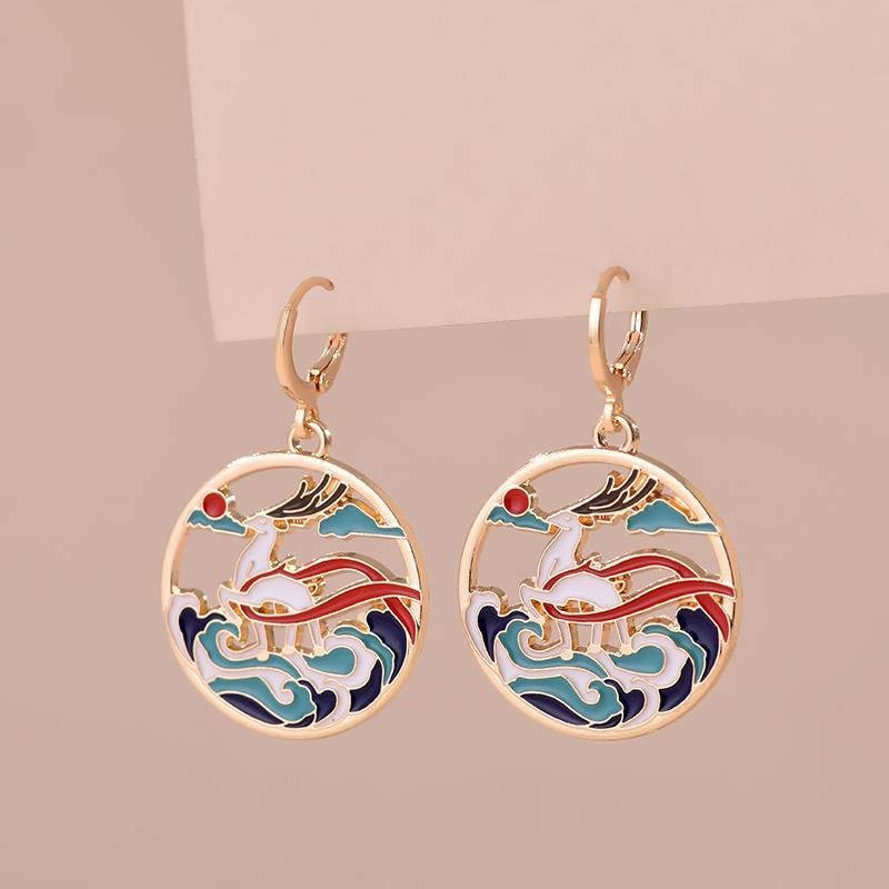Boucles d'oreilles esthétiques colorées Animal Chat Lapin Poisson Rouge Dragon Pour Femmes Filles Boucles d'oreilles créoles émaillées délicates couleur or Zircon Cadeau