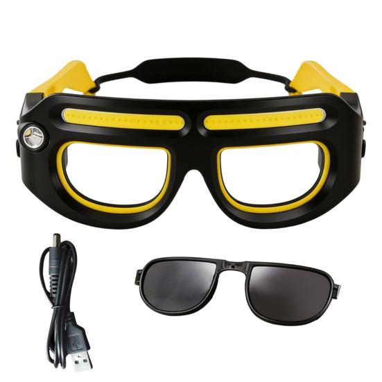 Motion Sensor LED Headlamp Glasses 5 Lighting Modes Rechargeable Strobe Light Safety Glasses Hands-Free Waterproof Head Light for Night Cycling