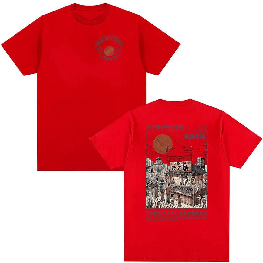 Takoyaki Express Osaka Dotonbori Logo Graphic T Shirts Retro Japanese Ukiyoe Street Print Short Sleeve Unisex Women Cotton Tshirt