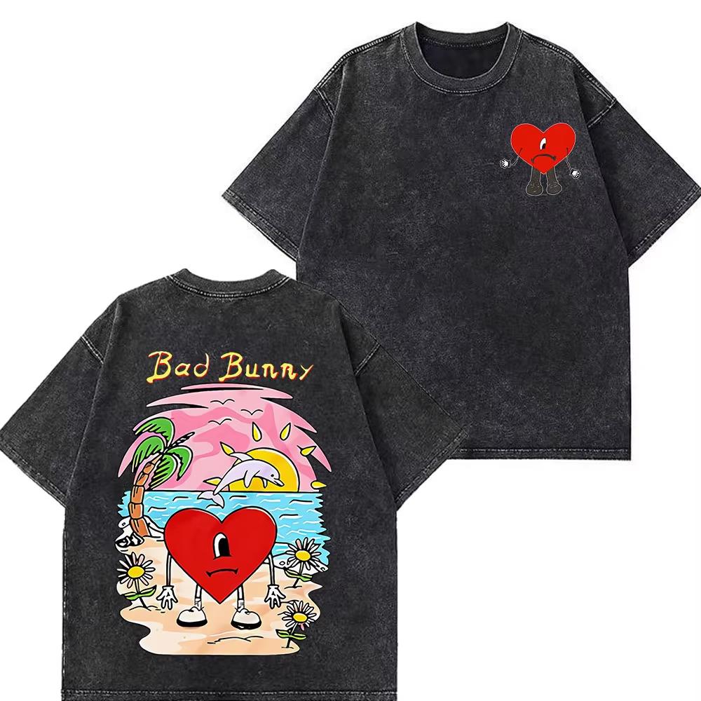 Rapper Bad Bunny Turné 2026 Debi Tirar Mas Fotos DTMF Merch Pólók Férfi Divat Nyári Kerek Nyakú Póló Hip Hop Vintage Mosott Pólók