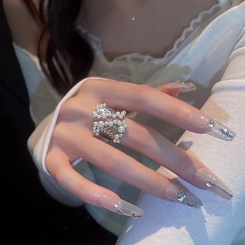 1pc Design Wide Imitation Pearl Ring Female European and American Exaggerated Opening Ring for Women Trendy Jewelry Gift KTY