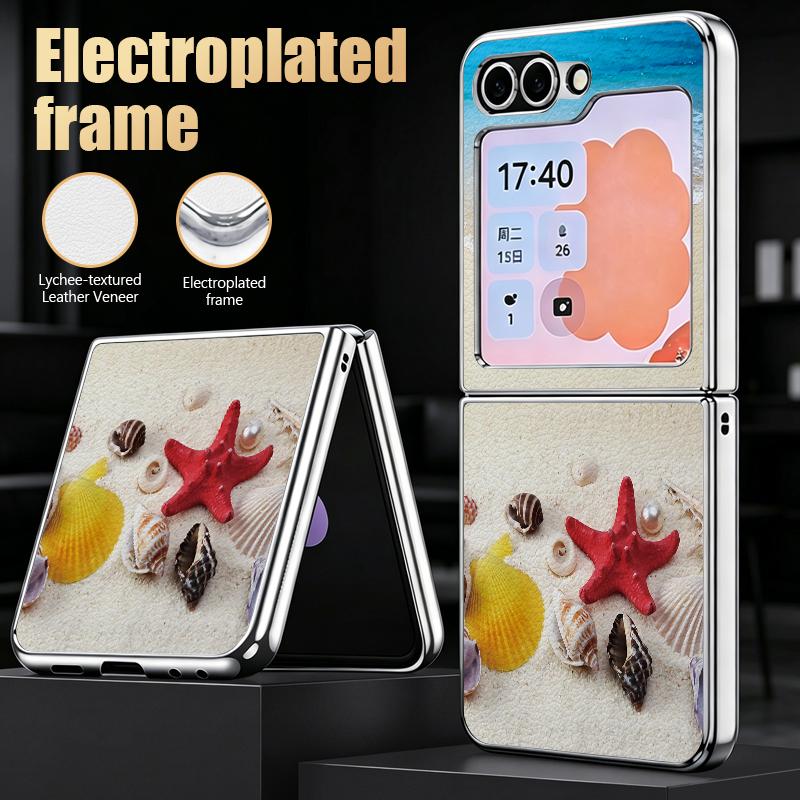Anime Beach Scenery Case For Samsung Z Flip 8 7 6 5 Hybrid 3in1 Leather Skin Plating Frame Hard Folding Phone Cover For Galaxy Z Flip8 Flip7 Flip6