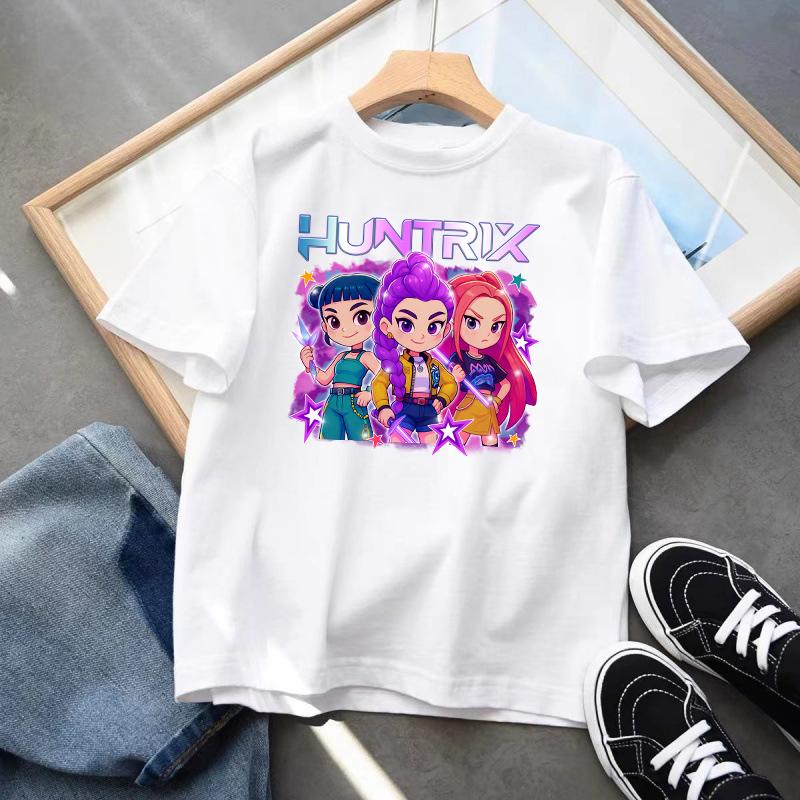 Kpop Demon Hunters Barnkläder Kortärmad T-shirt Söt K-pop Demon Hunters Tiger Harajuku T-shirt för Pojkar Flickor