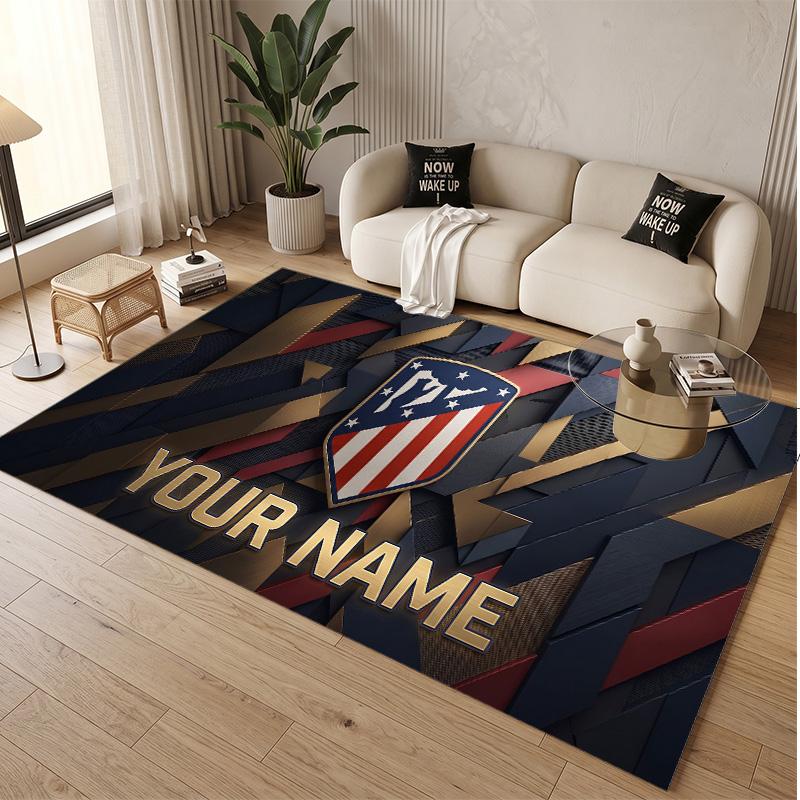 Personalized Crystal Velvet Carpet Atletico Madrid FC Pattern Non Slip Floor Rug