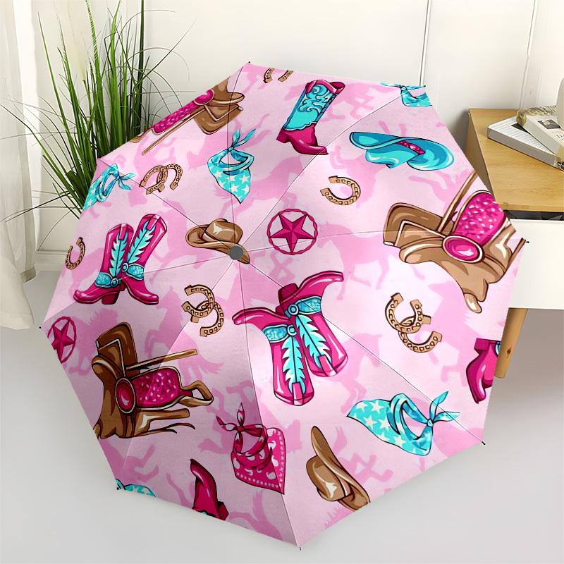 1pc Western Cowboy Theme Pattern Umbrella with Plastic Handle,Suitable for All Seasons UmbrellaPT516