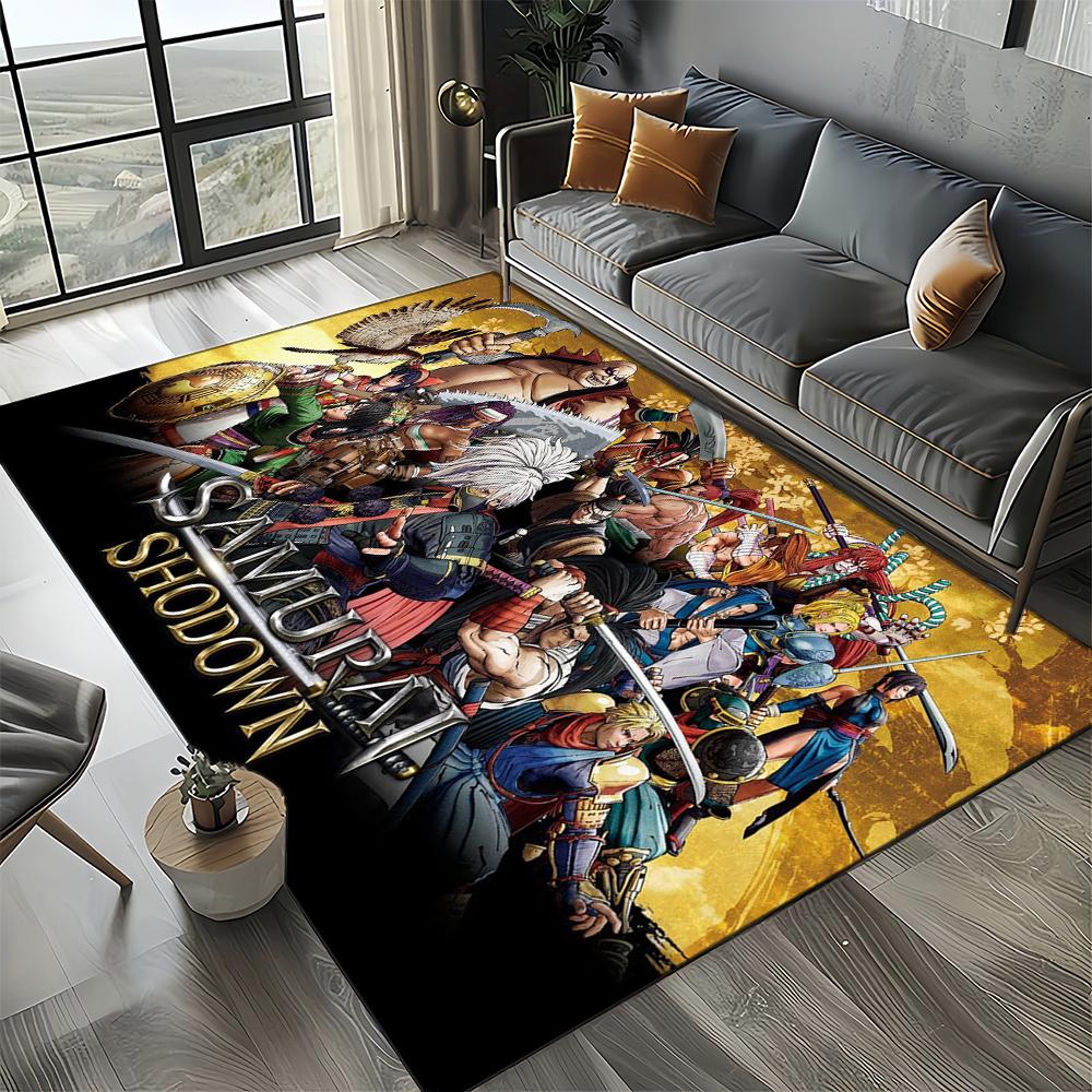 Retro Spiel Samurai Spirits Shodown Haohmaru Cartoon Teppich für Wohnzimmer Schlafzimmer Zuhause Sofa Dekoration, Rutschfeste Bodenmatte