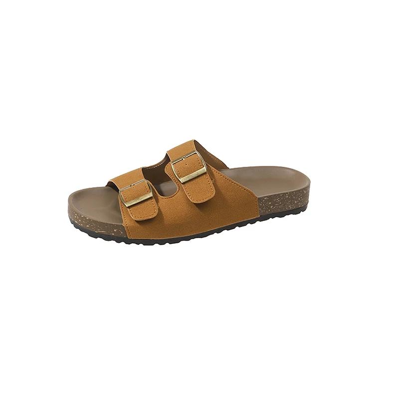 Summer High Quality Women's Slippers Fashion Solid Color Open Toe Buckle Roman Women's Flat Beach Shoes