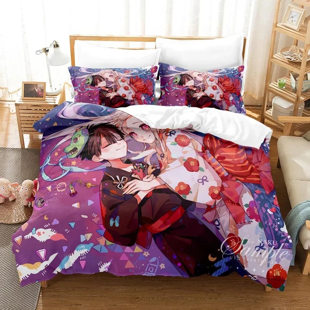 Parure de lit imprimée en 3D avec housse de couette et motif Hanako-kun, motif animé, pour lit double, pour adultes et enfants